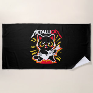 Funny Cat Rock 90s Meow For Music Band Of Friends Beach Towel