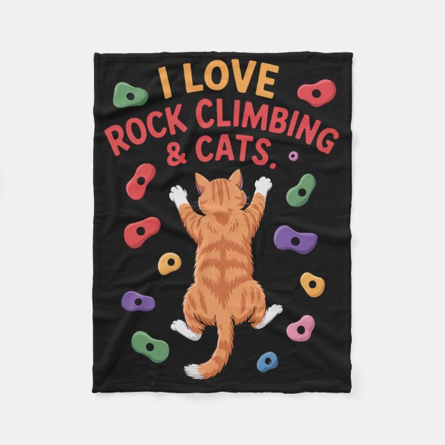 Funny Cat Rock Climber Indoor Wall Hold Adventure  Fleece Blanket (Front)