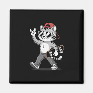 Funny Cat Rock Hand Skateboarding Graphic Skateboa Magnet