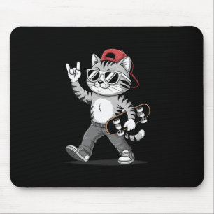 Funny Cat Rock Hand Skateboarding Graphic Skateboa Mouse Pad