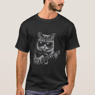 Funny Cat Rock Music Cat Playing Bass Guitar T-Shirt