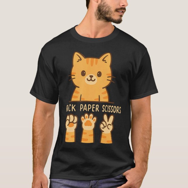 Funny Cat Rock Paper Scissors Game T-Shirt (Front)