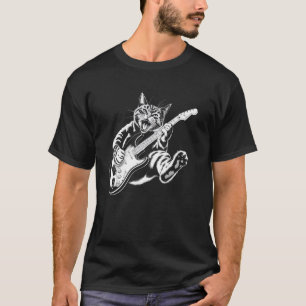 Funny Cat Rock & Roll Guitar Vintage 80s Music Aes T-Shirt