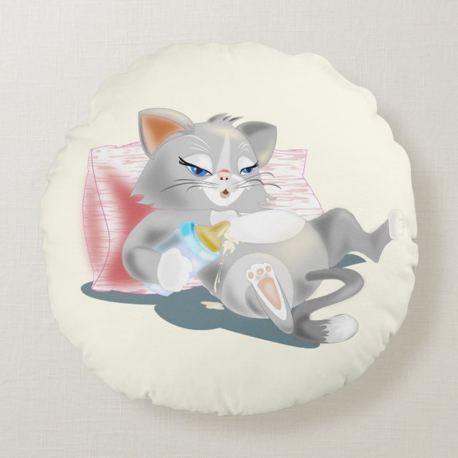 Funny Cat Round Pillow (Front)