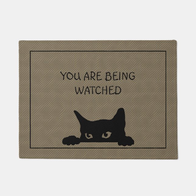 Funny Cat Rustic Faux Burlap Door Mat  (Front)