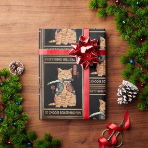 Funny Cat Samurai Everything Will Kill You Wrapping Paper