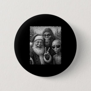 Funny Cat Santa Bigfoot Alien Christmas Selfie Tee 6 Cm Round Badge