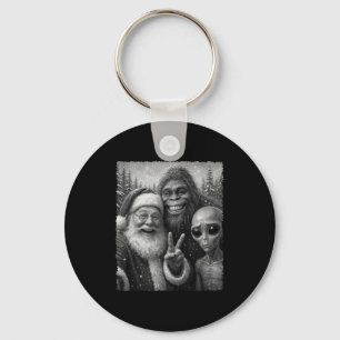 Funny Cat Santa Bigfoot Alien Christmas Selfie Tee Key Ring