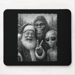 Funny Cat Santa Bigfoot Alien Christmas Selfie Tee Mouse Pad
