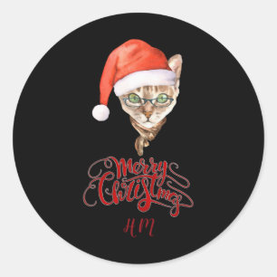 Funny Cat Santa Winter Merry Christmas T Shirt  Classic Round Sticker