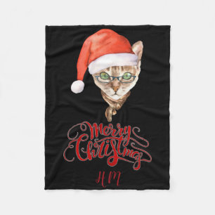 Funny Cat Santa Winter Merry Christmas T Shirt  Fleece Blanket