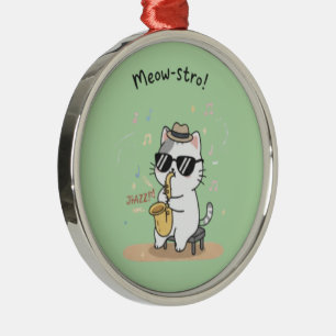 Funny Cat Saxophone Player Jazz Metal Ornament