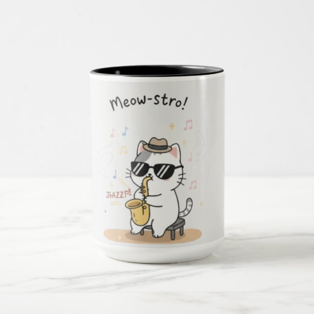 Funny Cat Saxophone Player Jazz  Mug (Center)