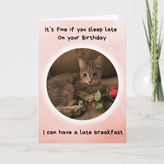 Funny Cat Says You Can Sleep Late on your Birthday Card (Front)