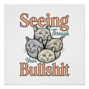 Funny Cat Seeing Through Your Vintage Des Poster