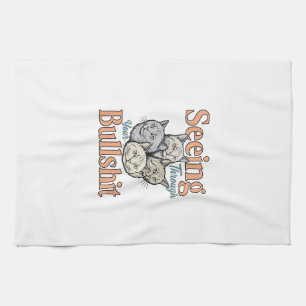 Funny Cat Seeing Through Your Vintage Des Tea Towel