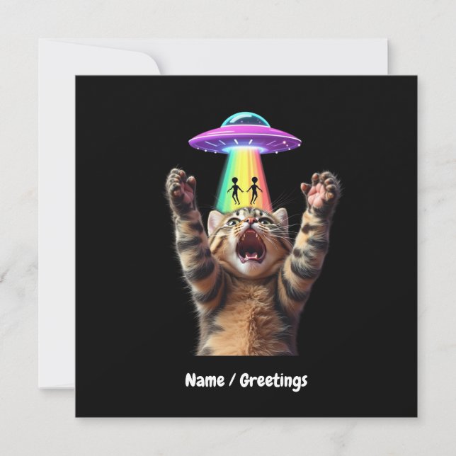 Funny Cat Selfie Alien UFO Hilarious Customisable Invitation (Front)