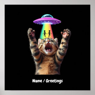 Funny Cat Selfie Alien UFO Hilarious Customisable Poster