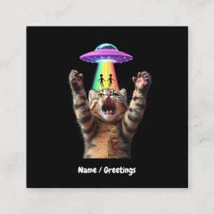 Funny Cat Selfie Alien UFO Hilarious Customisable Square Business Card