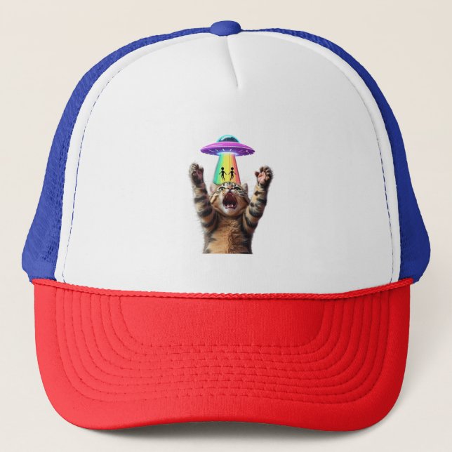 Funny Cat Selfie Alien UFO Hilarious Customisable Trucker Hat (Front)
