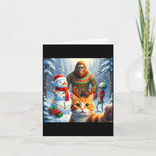Funny Cat Selfie Bigfoot Humor Men Women Kids Chri Card