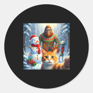 Funny Cat Selfie Bigfoot Humor Men Women Kids Chri Classic Round Sticker