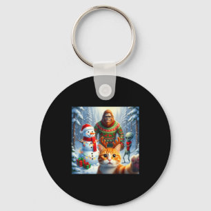 Funny Cat Selfie Bigfoot Humor Men Women Kids Chri Key Ring
