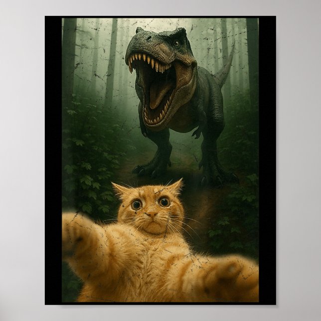 Funny Cat Selfie Dinosaur Meme Animals Lover Graph Poster (Front)