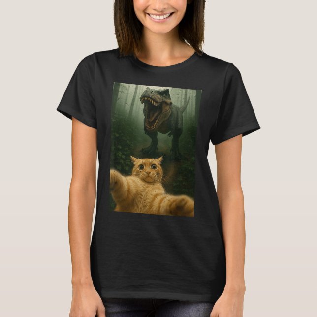Funny Cat Selfie Dinosaur Meme Animals Lover Graph T-Shirt (Front)