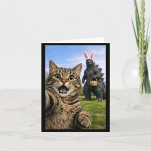 Funny Cat Selfie Easter Bunny Japanese Monster Card