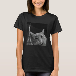 Funny Cat Selfie Eiffel Tower Paris Travel Men Wom T-Shirt