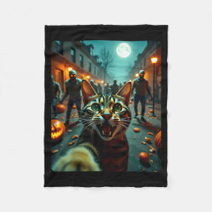 Funny Cat Selfie Halloween Zombies Humor  Fleece Blanket
