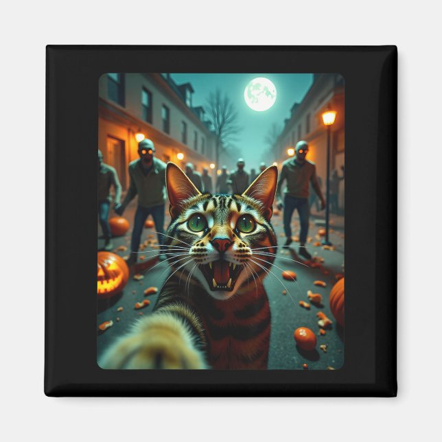 Funny Cat Selfie Halloween Zombies Humor  Magnet (Front)