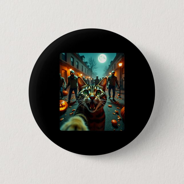 Funny Cat Selfie Halloween Zombies Humour  6 Cm Round Badge (Front)