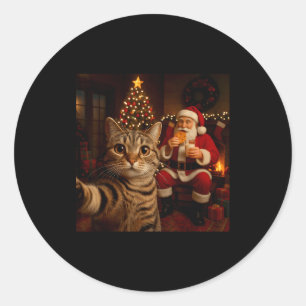 Funny Cat Selfie Santa Claus Eating Cookies Christ Classic Round Sticker