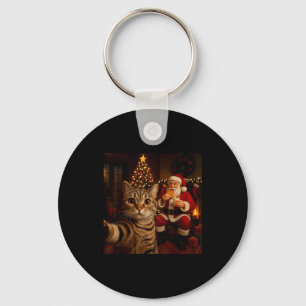 Funny Cat Selfie Santa Claus Eating Cookies Christ Key Ring