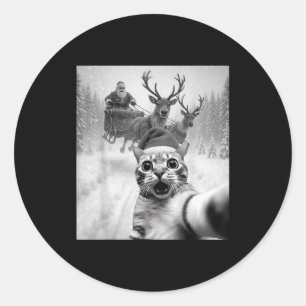 Funny Cat Selfie Santa Merry Christmas Xmas Pajama Classic Round Sticker