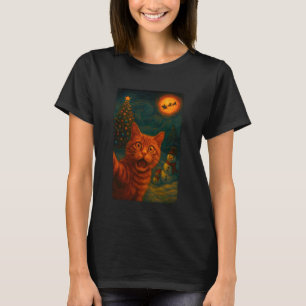 Funny Cat Selfie Santa Snowman Starry Night Cosy C T-Shirt