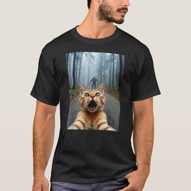 Funny Cat Selfie & Sasquatch Graphic V2 T-Shirt (Front)