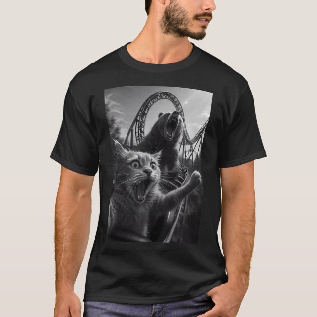 Funny Cat Selfie Top With Bear Roller Coaster (Front)
