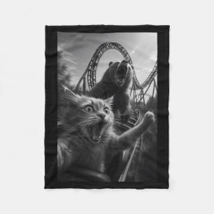 Funny Cat Selfie Top With Bear Roller Coaster Fleece Blanket