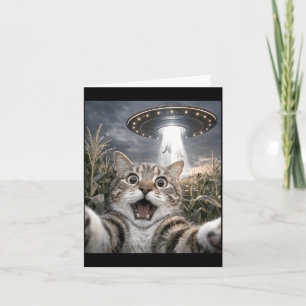 Funny cat selfie ufo alien animal meme for men card