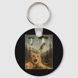 Funny Cat Selfie Ufo Alien Dinosaur T-Rex Key Ring