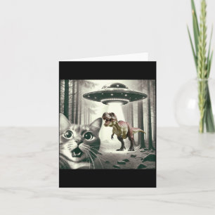 Funny Cat Selfie With Alien Ufo And T-rex Dinosaur Card