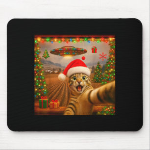 Funny Cat Selfie With Alien Ufo Christmas Lights S Mouse Pad