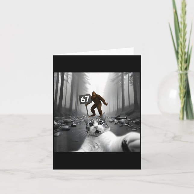Funny Cat Selfie With Bigfoot 67 Six Seven Meme Me Card (Front)