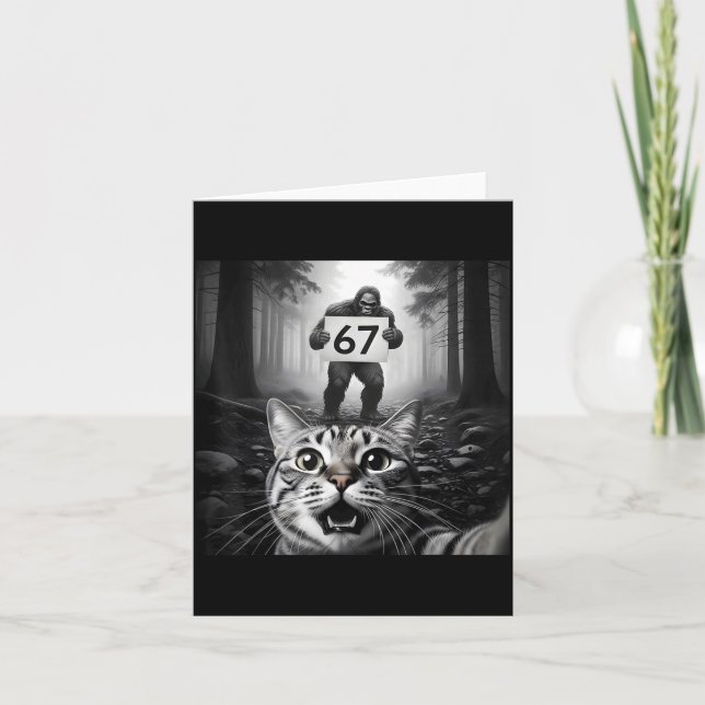 Funny Cat Selfie With Bigfoot 67 Six Seven Meme Me Card (Front)
