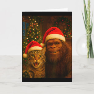 Funny Cat Selfie With Bigfoot Christmas Sasquatch  Card