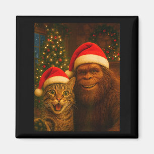 Funny Cat Selfie With Bigfoot Christmas Sasquatch Magnet