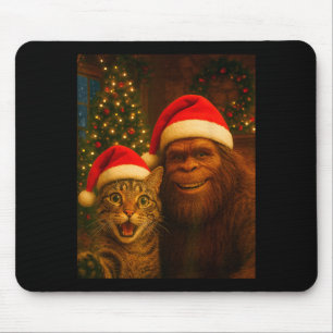 Funny Cat Selfie With Bigfoot Christmas Sasquatch Mouse Pad